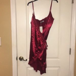 Satin/lace wrap dress